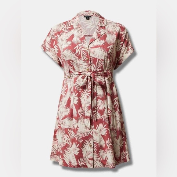 New! Torrid Shaded Palms Tropical Button Up Belted Dress - Picture 3 of 13